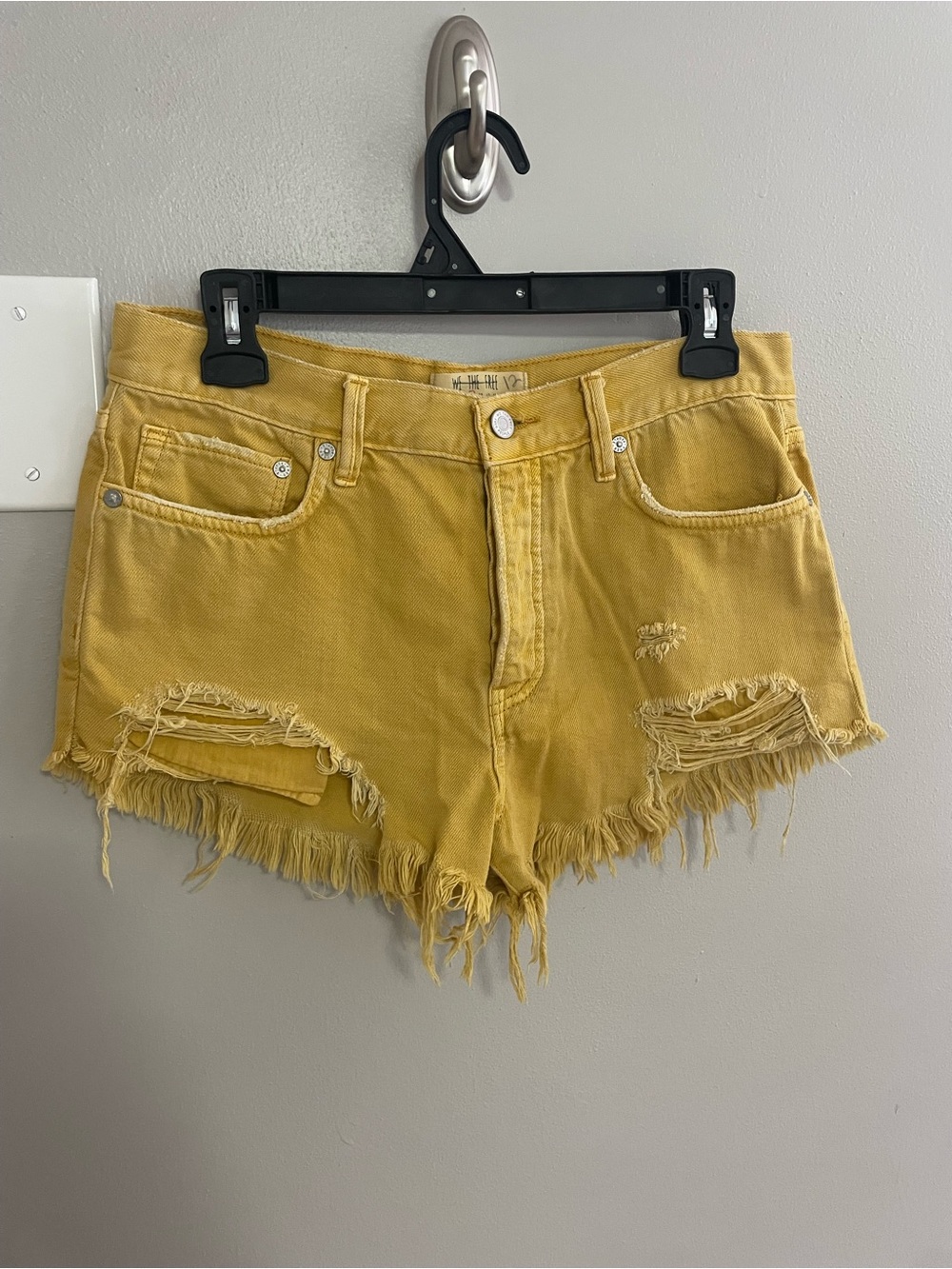 We The Free Mustard Yellow Distressed Denim Shorts